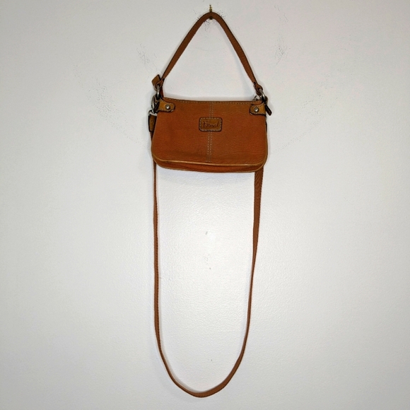 Vintage Fossil Orange Leather & Canvas Crossbody Clutch Bag w/ Shoulder Strap‎ - Picture 6 of 15